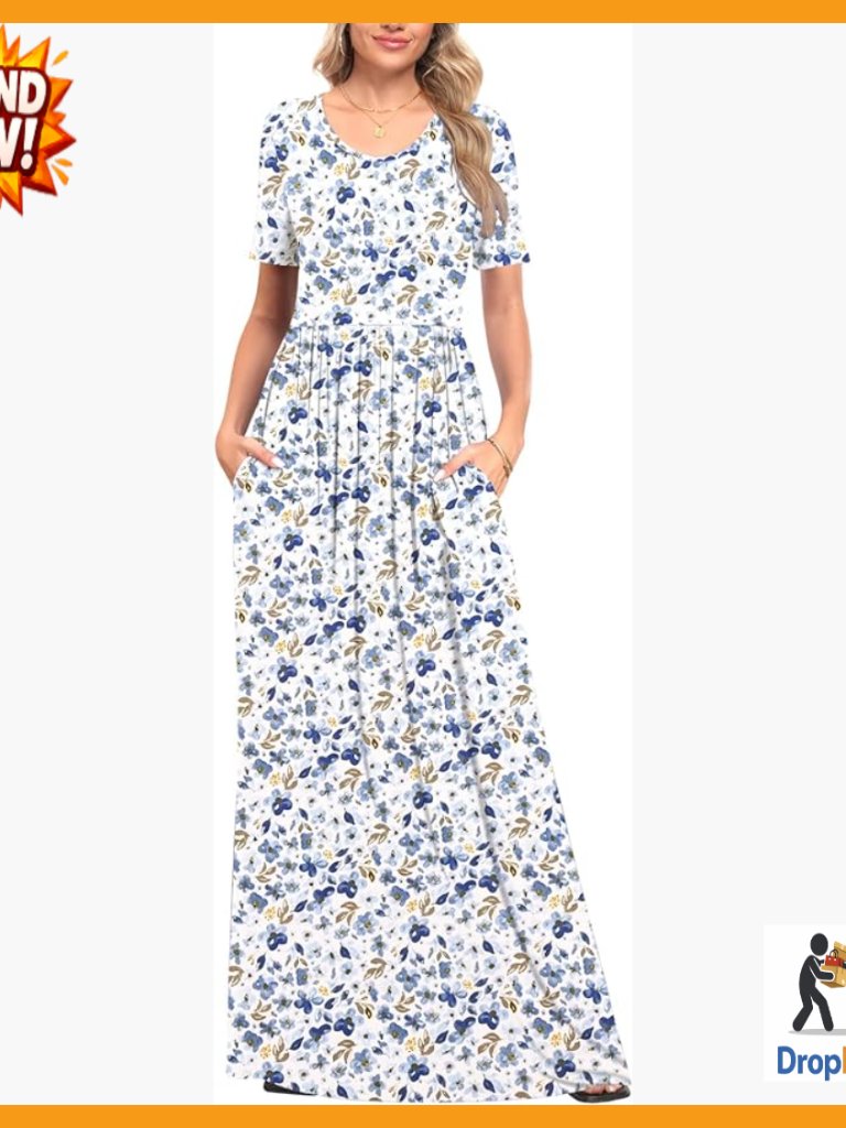 Maxi Dress Casual Long With Pockets Soft Rayon Spandex Boho Chic Everyday Wear